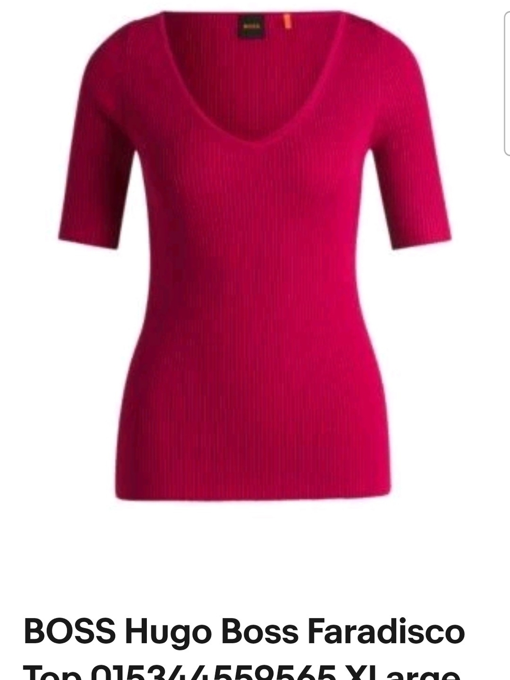 Hugo Boss Faradisco V-Neck Short-Sleeve Ribbed Sweater - Fuchsia